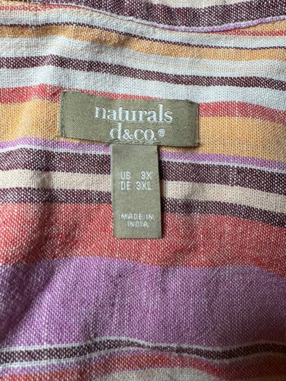 Denim & Co Naturals 3X Striped Button Front Shirt Roll Tab Summer Linen Blend - Picture 2 of 6
